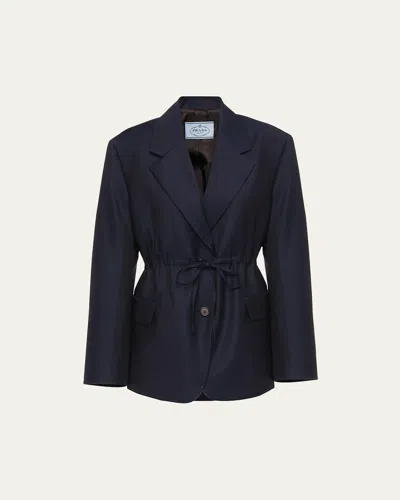 Prada Drawstring Wool Blazer In Bleu