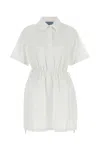 Prada Womens White Gathered-waist Classic-collar Cotton Mini Dress