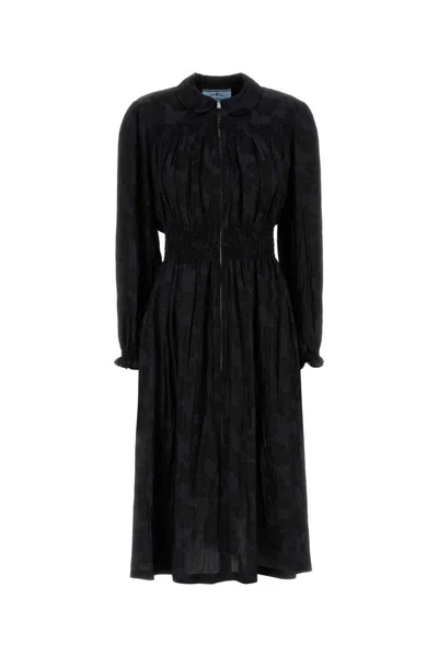 Prada Jacquard Dress Long Sleeves In Black