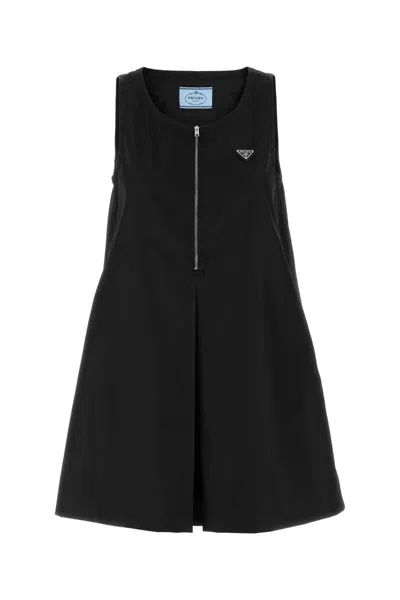 Prada Sleeveless Pleated Front Mini Dress In Black