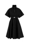 Prada Nylon Dress With Belted Waist And Flared Skirt