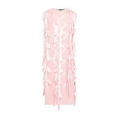 Prada Ribbon-embroidered Satin Midi Dress In Multi