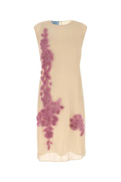 Prada Georgette Midi Dress In White