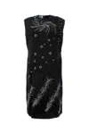 Prada Embroidered Georgette Sleeveless Dress In Black