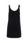 Prada Womens Black Crystal-embellished Scoop-neck Woven Mini Dress In Black