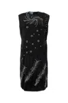 Prada Embroidered Georgette Sleeveless Dress In Black