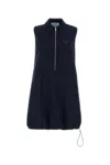 Prada Poplin Mini Dress Sleeveless Drawstring Hem In Blue