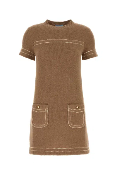 Prada Camel-coloured Cashmere Short Dress In Brown
