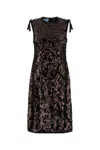 Prada Sleeveless Sequin Embellished Dress And Bow In Brown