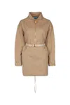 Prada Stylish Dress With Belted Waist And Pockets In Brown