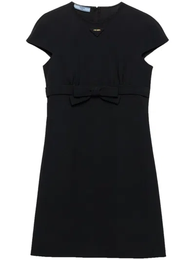 Prada Bow Sable A-line Mini Dress In Black