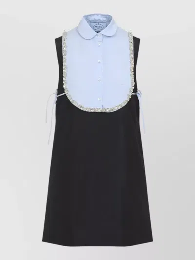 Prada Dress Contrast Panel Embellished Collar Tie Detail In Multi