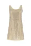 Prada Logo Plaque Embellished Sleeveless Dress In Gold