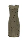 Prada Beige Eyelet-embellished Silk Dress In Grey