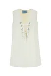 Prada Cotton Mini Dress Featuring Eyelet Detailing In Neutral