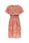 Prada Floral Print Silk Blend Knee-length Dress In Pink