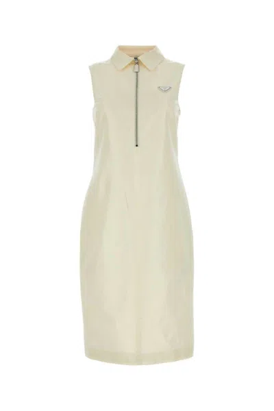 Prada Half-zip Silk-blend Midi Dress In White