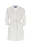 Prada Poplin Shirt Dress With Belt And Pockets In White