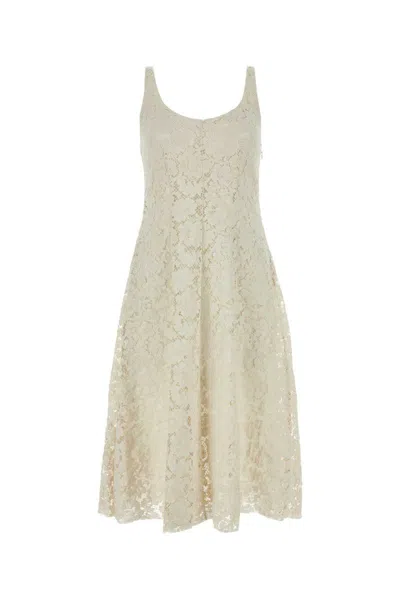 Prada Ivory Lace Dress In Neutral