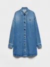 Prada Womens Blue Triangle-logo Long Denim Shirt In Blue