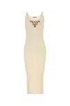Prada Silk Ribbed Midi Dress In Yellow