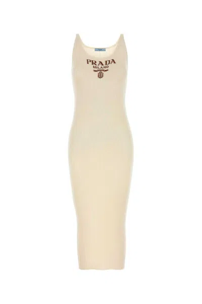 Prada Cream Silk Dress In Neutral
