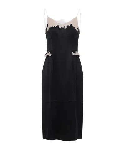 Prada Lace Detailed Midi Dress With Side Slit In Black