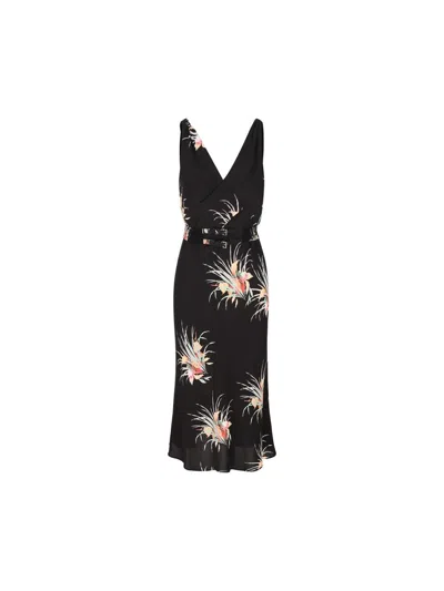Prada Print Viscose Midi Dress In Black