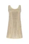 Prada Logo Plaque Embellished Sleeveless Dress In Gold