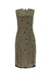 Prada Beige Eyelet-embellished Silk Dress In Grey