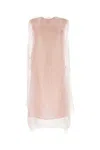 Prada Sheer Overlay Round Neckline Sleeveless Dress In Pink