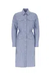 Prada Embroidered Shirt Dress With Pockets And Cinched Waist In Stripped