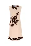 Prada Georgette Dress With Floral Appliqué And Tie Waist In White