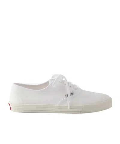 Prada Drill Fabric Laced Sneakers In White