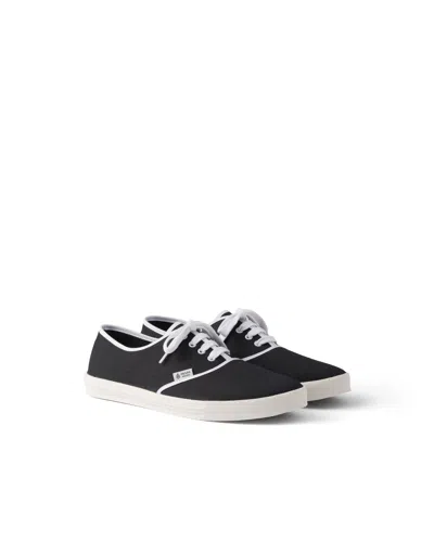 Prada Lace Up Sneakers Contrast Trim Rubber Sole In Black