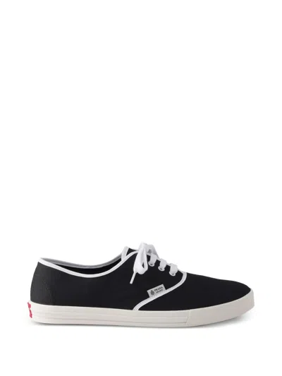 Prada Lace Up Sneakers Contrast Trim Rubber Sole In Black