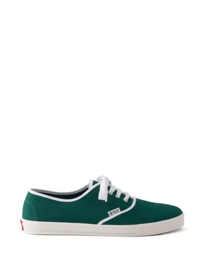 Prada Canvas Sneakers Rubber Sole Contrast Trim In Green
