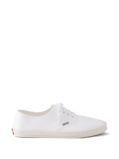 Prada Drill White Cotton Rubber Sneakers In Animal Print