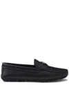 Prada Enamel-triangle-logo Suede Loafers In Black