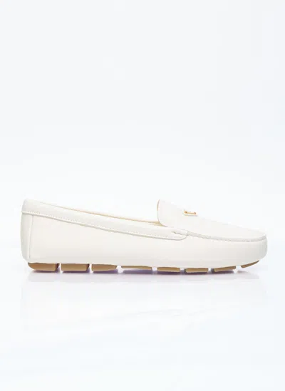 Prada Driver Leather Loafers In Beige
