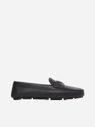 Prada Saffiano Leather Driver Shoes In Black