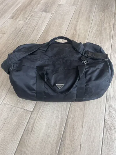 Pre-owned Prada Drum Duffle Travel Luggage Bag In Black