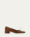 Prada Dual Leather Pumps With Ribbon Detail In Tabacco Bianco
