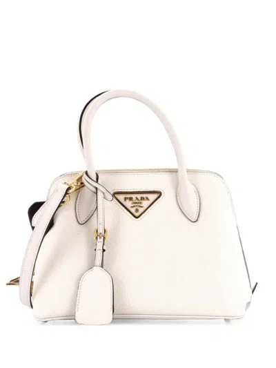 Pre-owned Prada Dual Strap Promenade Bag Saffiano Leather Small Satchel In White