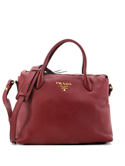 Pre-owned Prada Dual Strap Zip Tote Vitello Daino Medium Satchel In Red