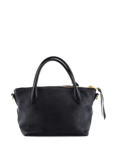 Pre-owned Prada Dual Strap Zip Tote Vitello Daino Small Shoulder Bag In Black