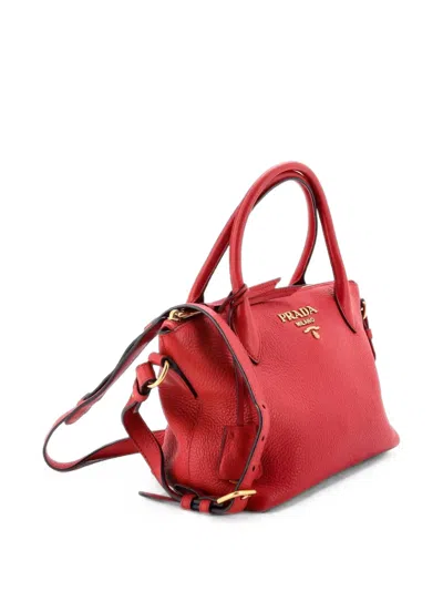 Pre-owned Prada Dual Strap Zip Vitello Daino Mini Tote Bag In Red