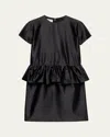 Prada Duchesse Silk Peplum Mini Dress In Black