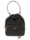 Prada Duet Patent Leather Bucket Bag In Nero