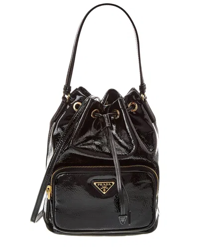 Prada Duet Leather Bucket Bag In Black